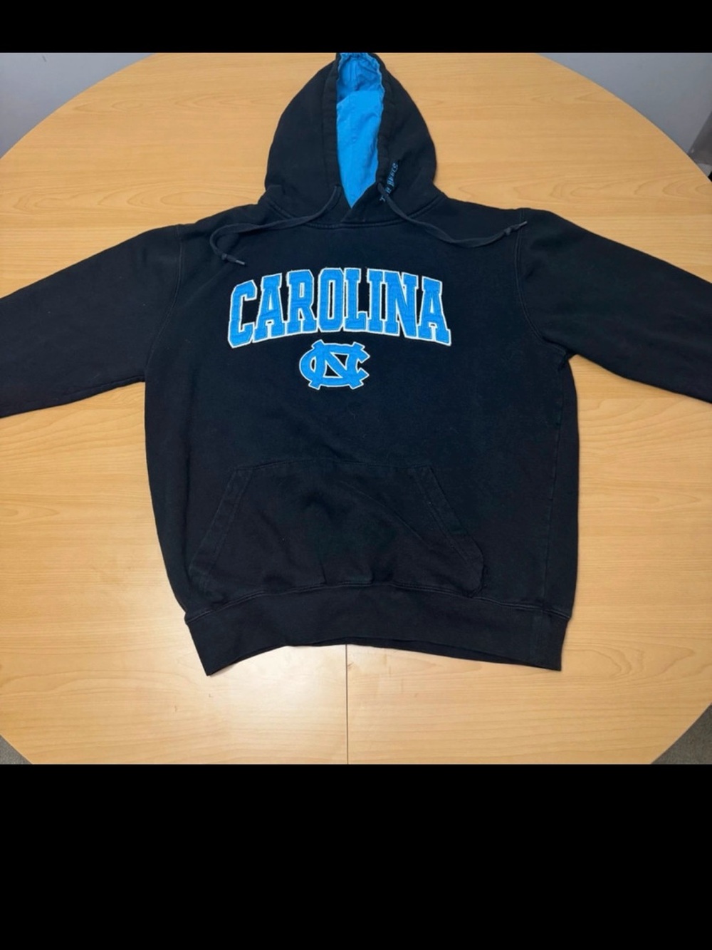 Stadium Athletics Black Hoodie with Carolina Blue Lining & Logo
